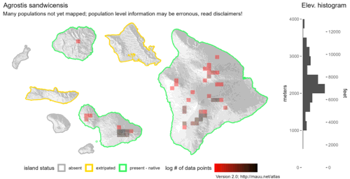  Distribution of Agrostis sandwicensis in Hawaiʻi. 