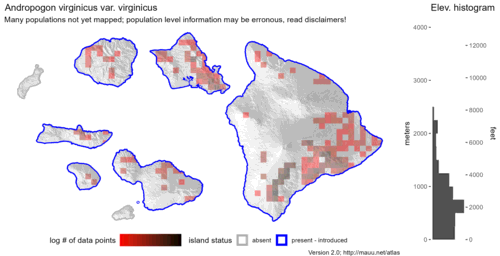  Distribution of Andropogon virginicus var. virginicus in Hawaiʻi. 