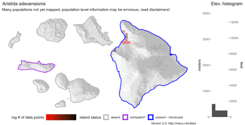 Distribution of Aristida adscensionis in Hawaiʻi.