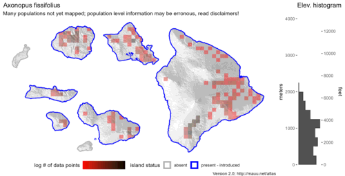  Distribution of Axonopus fissifolius in Hawaiʻi. 