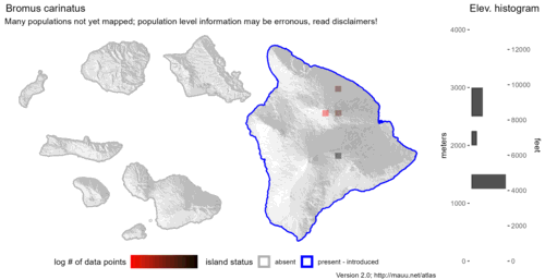 Distribution of Bromus carinatus in Hawaiʻi.