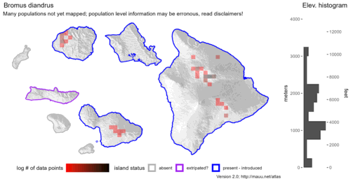  Distribution of Bromus diandrus in Hawaiʻi. 