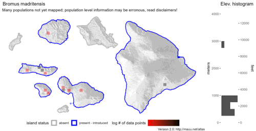 Distribution of Bromus madritensis in Hawaiʻi.