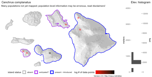 Distribution of Cenchrus complanatus in Hawaiʻi.