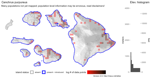  Distribution of Cenchrus purpureus in Hawaiʻi. 