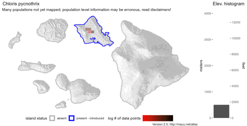 Distribution of Chloris pycnothrix in Hawaiʻi.