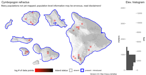  Distribution of Cymbopogon refractus in Hawaiʻi. 