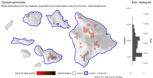  Distribution of Dactylis glomerata in Hawaiʻi. 