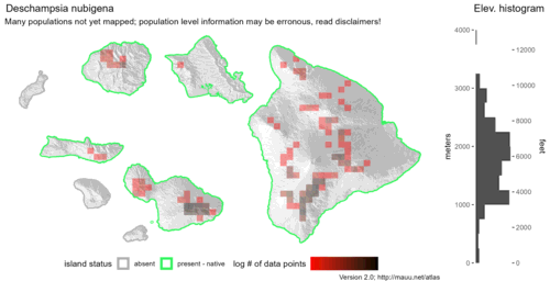  Distribution of Deschampsia nubigena in Hawaiʻi. 