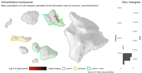 Distribution of Dichanthelium koolauense in Hawaiʻi.