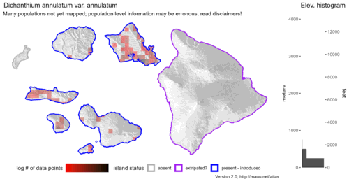  Distribution of Dichanthium annulatum var. annulatum in Hawaiʻi. 