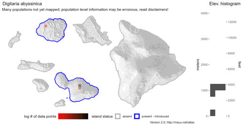 Distribution of Digitaria abyssinica in Hawaiʻi.