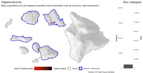 Distribution of Digitaria bicornis in Hawaiʻi.