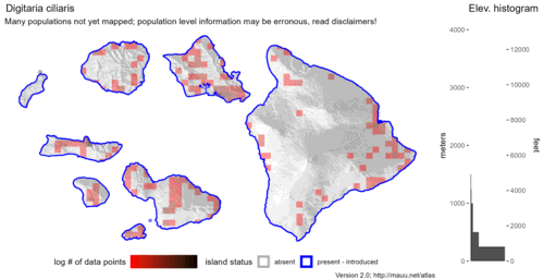  Distribution of Digitaria ciliaris in Hawaiʻi. 