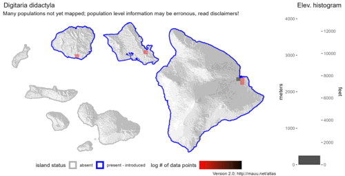 Distribution of Digitaria didactyla in Hawaiʻi.