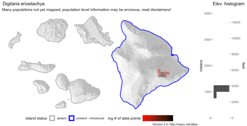 Distribution of Digitaria eriostachya in Hawaiʻi.