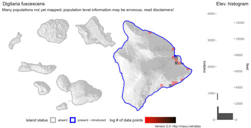 Distribution of Digitaria fuscescens in Hawaiʻi.