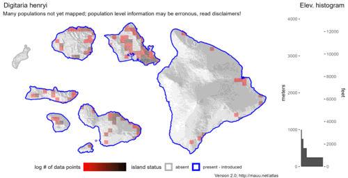  Distribution of Digitaria henryi in Hawaiʻi. 