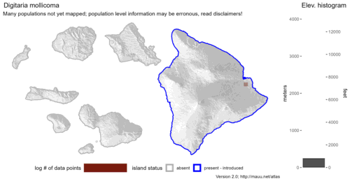 Distribution of Digitaria mollicoma in Hawaiʻi.