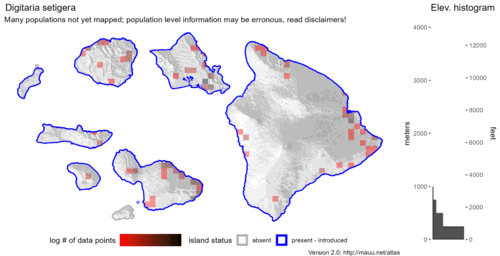  Distribution of Digitaria setigera in Hawaiʻi. 