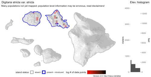 Distribution of Digitaria stricta var. stricta in Hawaiʻi.