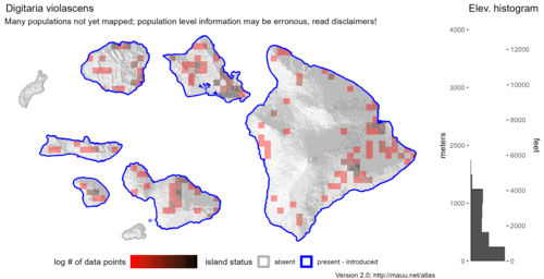  Distribution of Digitaria violascens in Hawaiʻi. 