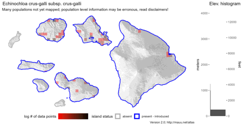  Distribution of Echinochloa crus-galli subsp. crus-galli in Hawaiʻi. 