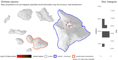 Distribution of Ehrharta calycina in Hawaiʻi.