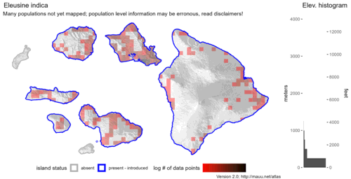  Distribution of Eleusine indica in Hawaiʻi. 