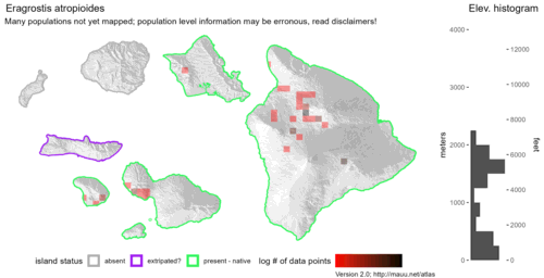  Distribution of Eragrostis atropioides in Hawaiʻi. 