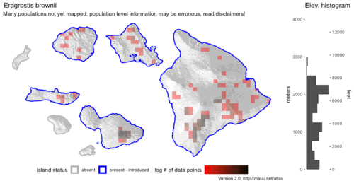  Distribution of Eragrostis brownii in Hawaiʻi. 