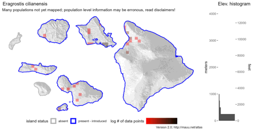  Distribution of Eragrostis cilianensis in Hawaiʻi. 