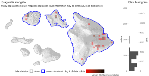  Distribution of Eragrostis elongata in Hawaiʻi. 