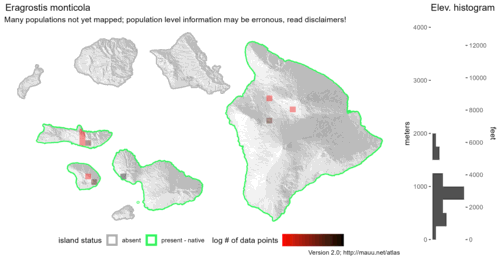 Distribution of Eragrostis monticola in Hawaiʻi.