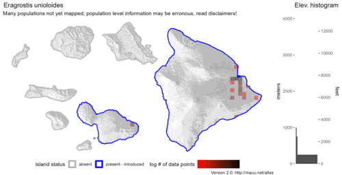 Distribution of Eragrostis unioloides in Hawaiʻi.