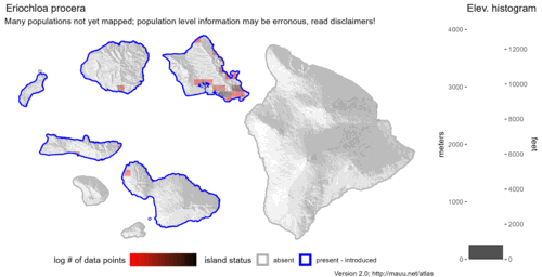 Distribution of Eriochloa procera in Hawaiʻi.