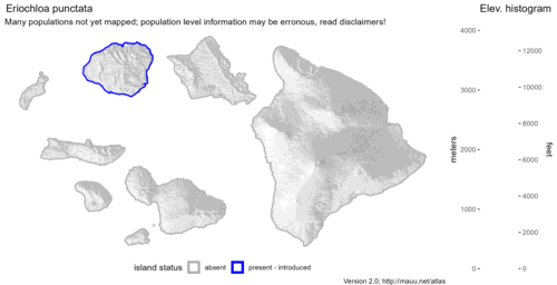 Distribution of Eriochloa punctata in Hawaiʻi.