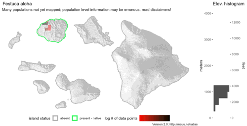 Distribution of Festuca aloha in Hawaiʻi.