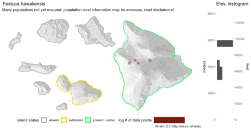 Distribution of Festuca hawaiiensis in Hawaiʻi.