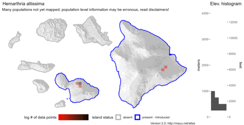 Distribution of Hemarthria altissima in Hawaiʻi.