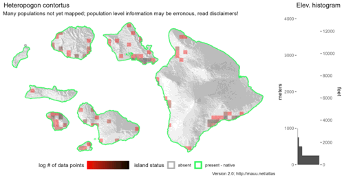  Distribution of Heteropogon contortus in Hawaiʻi. 