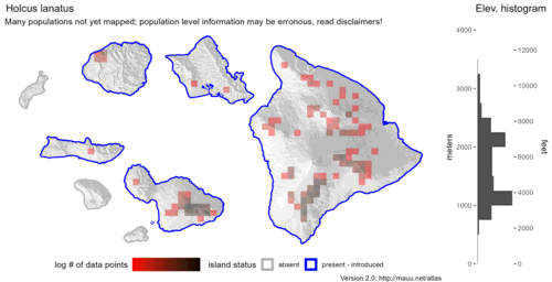  Distribution of Holcus lanatus in Hawaiʻi. 