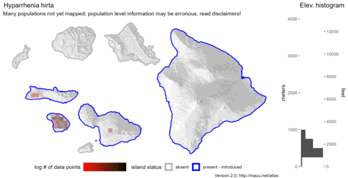  Distribution of Hyparrhenia hirta in Hawaiʻi. 