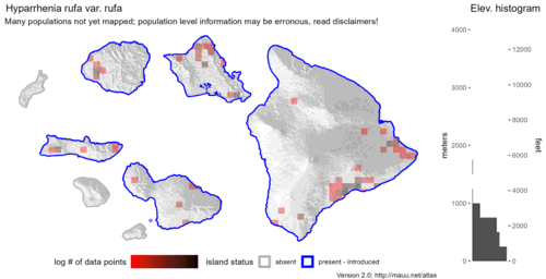  Distribution of Hyparrhenia rufa var. rufa in Hawaiʻi. 