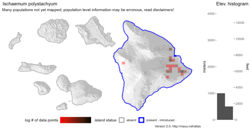 Distribution of Ischaemum polystachyum in Hawaiʻi.