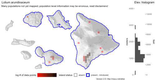  Distribution of Lolium arundinaceum in Hawaiʻi. 