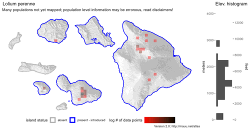 Distribution of Lolium perenne in Hawaiʻi.