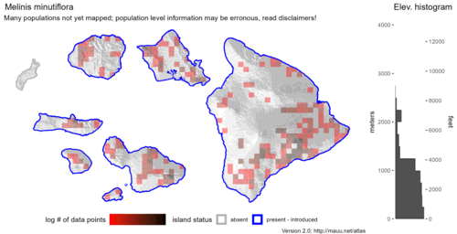  Distribution of Melinis minutiflora in Hawaiʻi. 