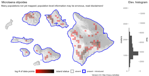  Distribution of Microlaena stipoides in Hawaiʻi. 