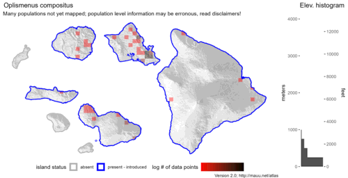  Distribution of Oplismenus compositus in Hawaiʻi. 